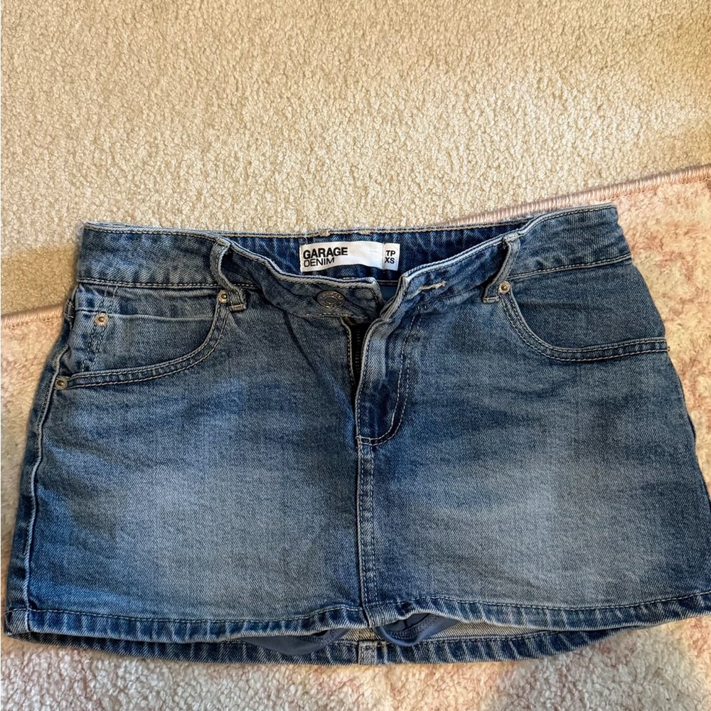 Garage Denim Mini Skirt in Medium Blue Wash